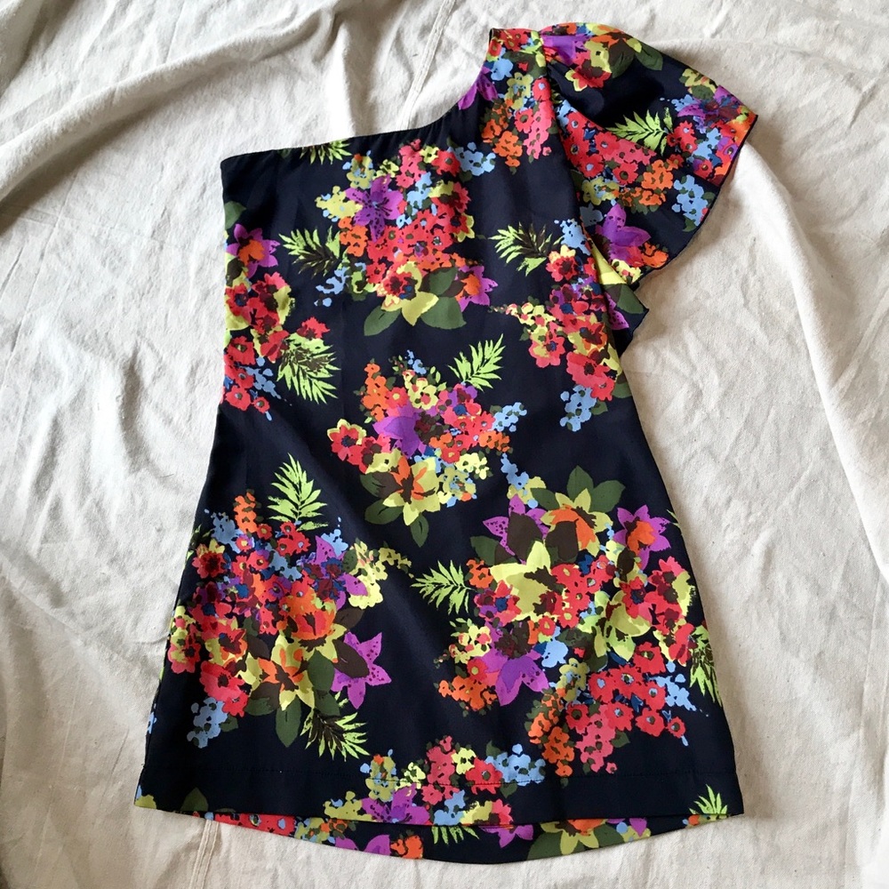 KARLIE One-Shoulder Navy Floral Dress